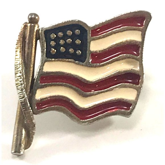 Vintage Patriotic Gold Tone Metal & Enamel American Flag Tack Lapel Pin - Picture 2 of 3